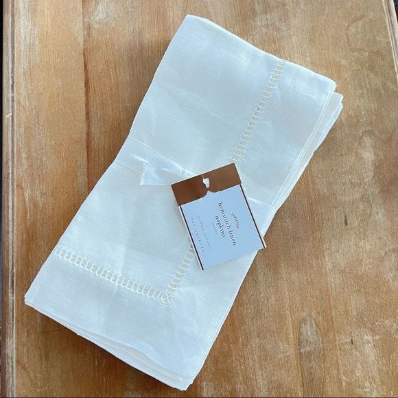 PB Hemstitch Linen Napkins, 20” square Classic Ivory set of 4 - Picture 1 of 4